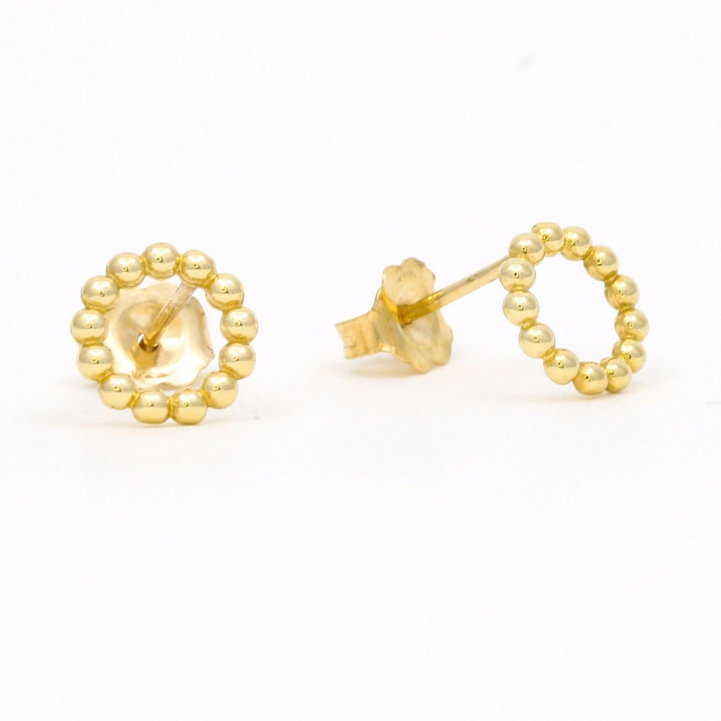 Women's Minimalist Beaded Open Circle Stud Earrings in 14k Yellow Gold - 31 Jewels Inc.