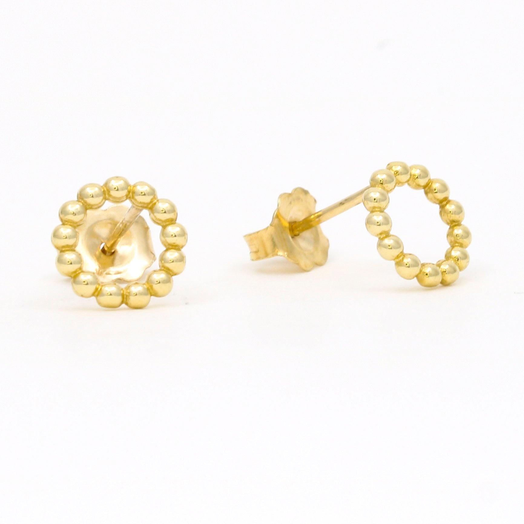 Women's Minimalist Beaded Open Circle Stud Earrings in 14k Yellow Gold - 31 Jewels Inc.