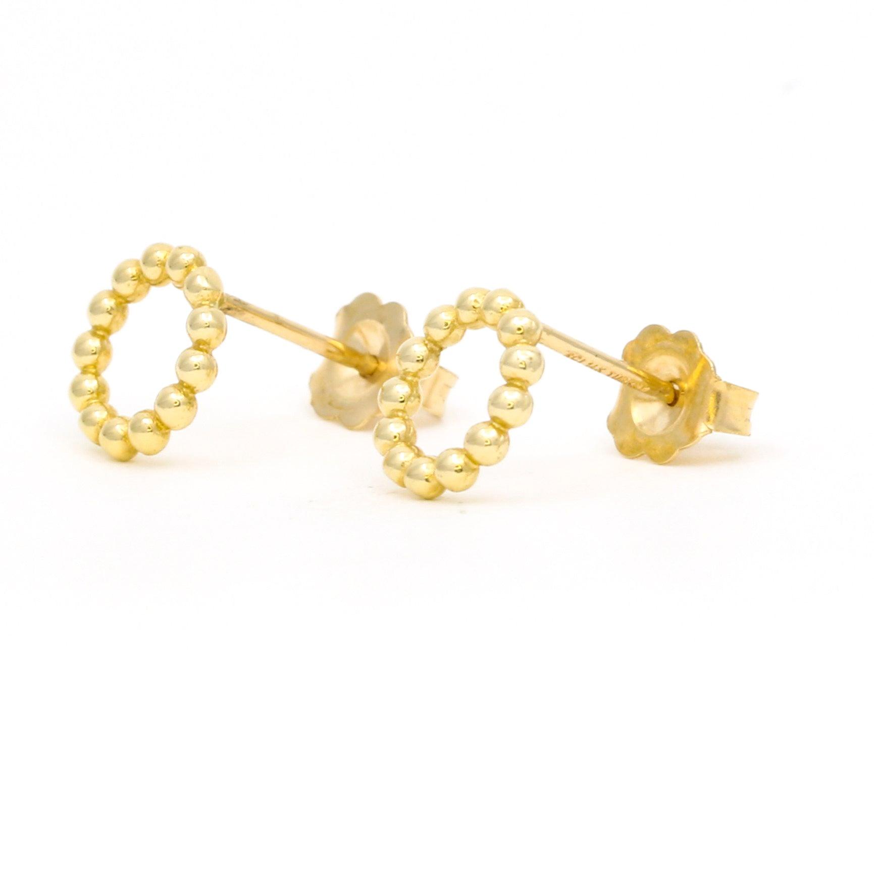 Women's Minimalist Beaded Open Circle Stud Earrings in 14k Yellow Gold - 31 Jewels Inc.