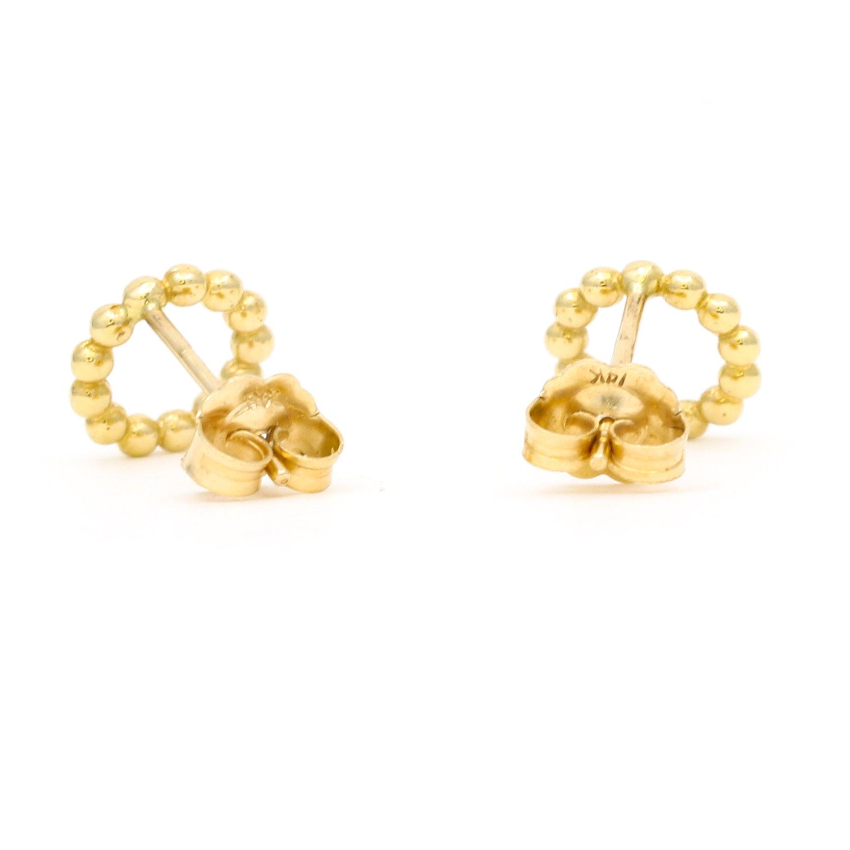 Women's Minimalist Beaded Open Circle Stud Earrings in 14k Yellow Gold - 31 Jewels Inc.