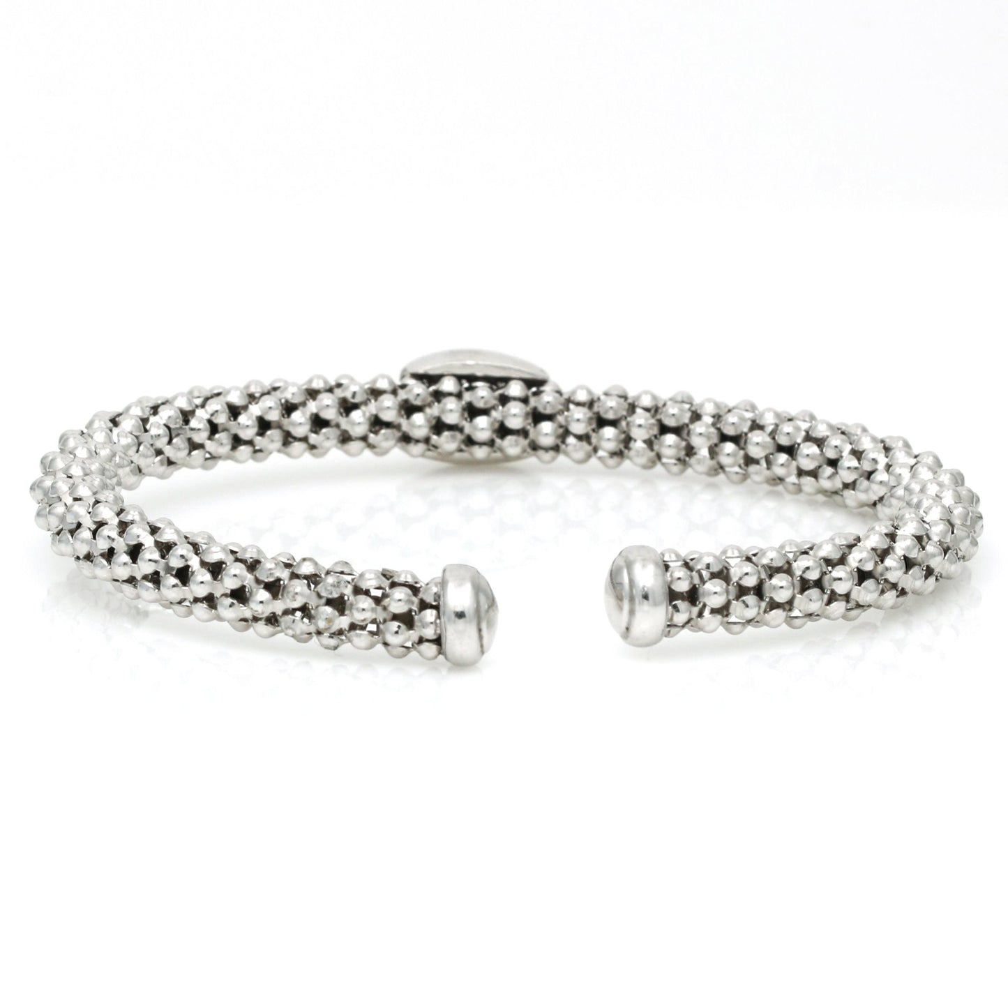 Women's Pave Diamond Station Beaded Textured Cuff Bracelet 14k White Gold - 31 Jewels Inc.