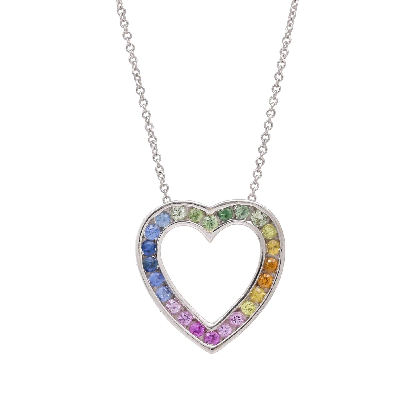 Women's Rainbow Sapphire Heart Pendant Necklace in 14k White Gold - 31 Jewels Inc.