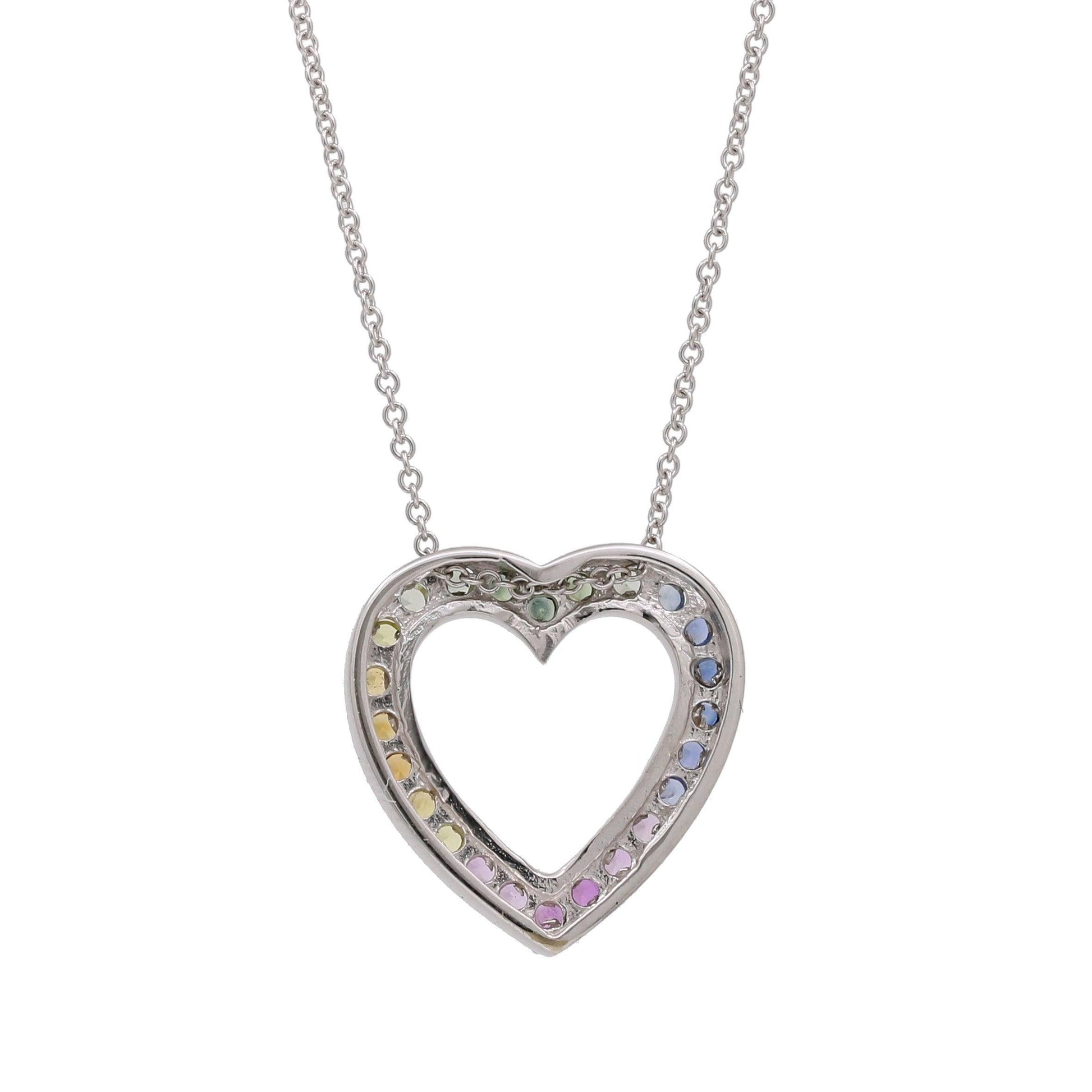 Women's Rainbow Sapphire Heart Pendant Necklace in 14k White Gold - 31 Jewels Inc.