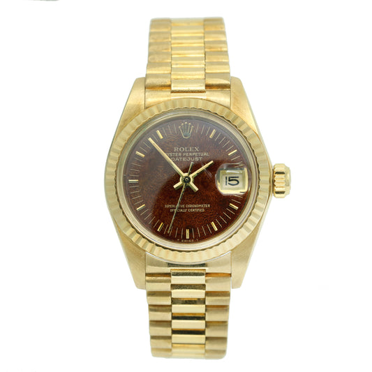 Rare Rolex President Lady Datejust 6917 18k Mahogany Wood Dial Watch - 26mm