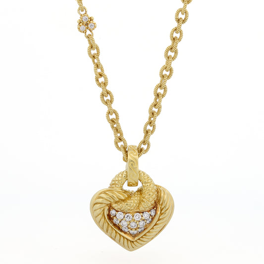 Judith Ripka Diamond Heart Pendant Necklace in 18k Yellow Gold