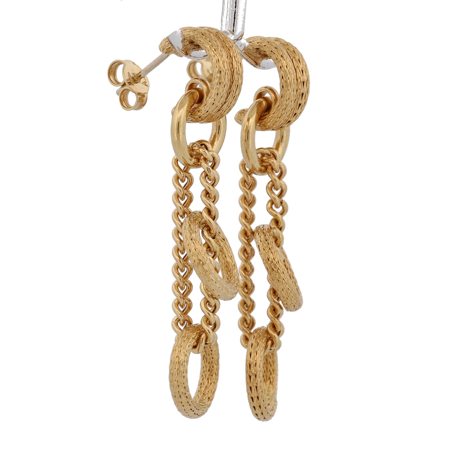 Braided Texture Circles 18k Gold Dangle Drop Earrings