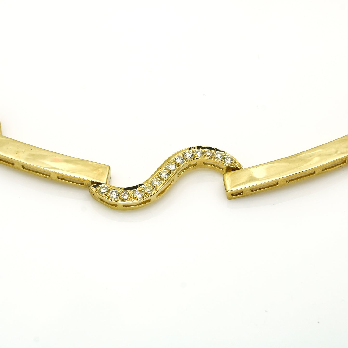 Women's Diamond S-Shaped and Bar Link Choker Necklace in 18k Yellow Gold