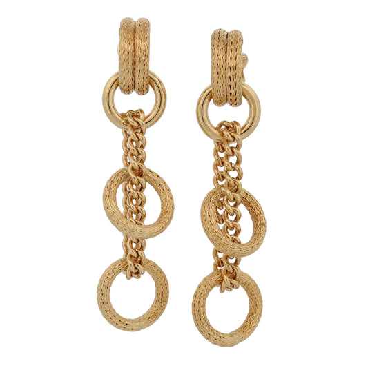 Braided Texture Circles 18k Gold Dangle Drop Earrings