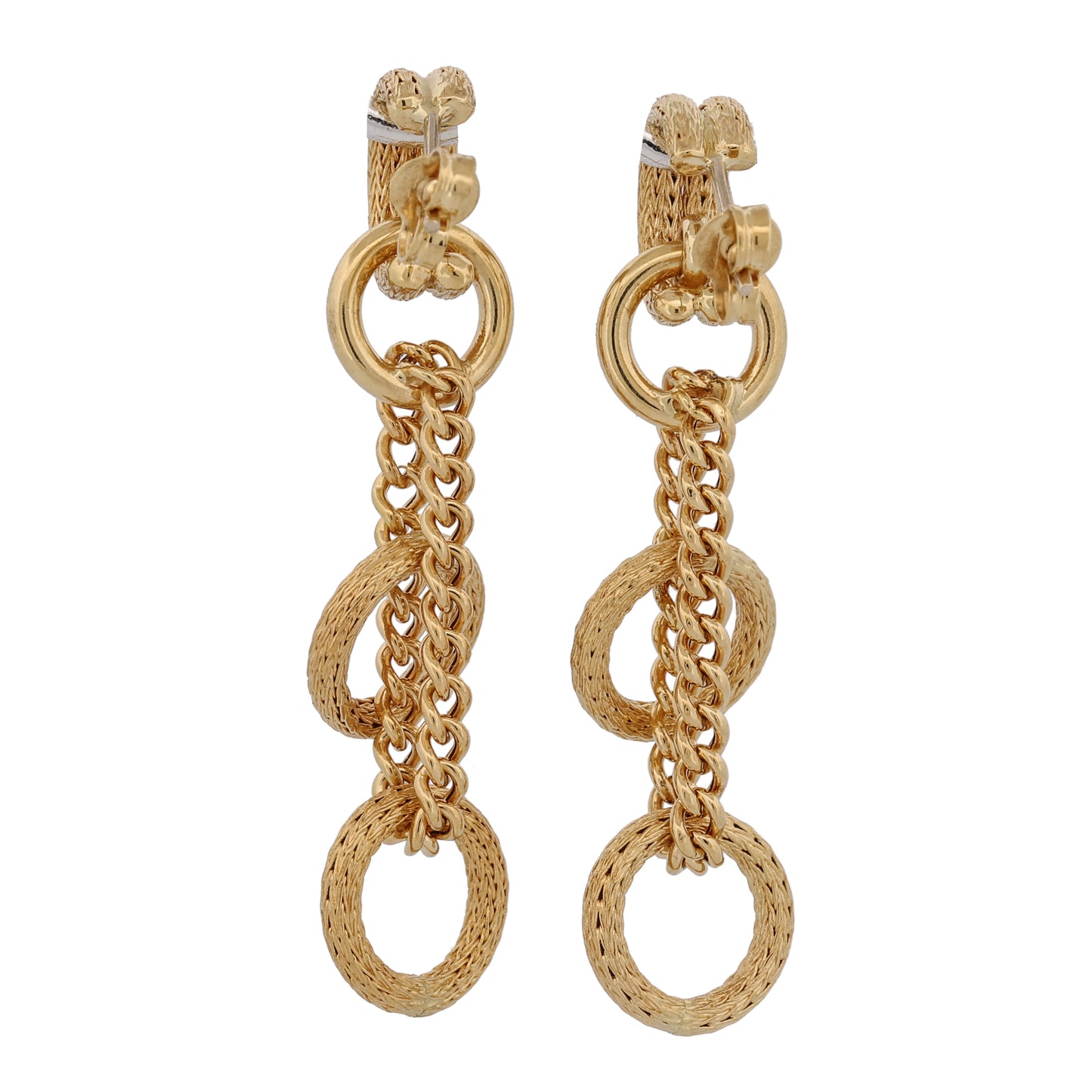 Braided Texture Circles 18k Gold Dangle Drop Earrings