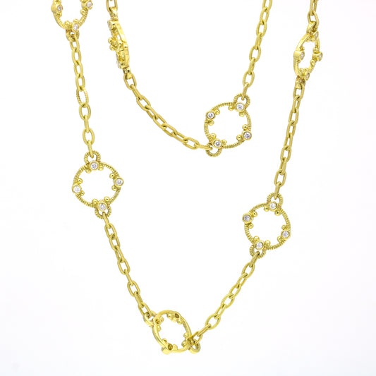 Elegant Women's Diamond Long Station Necklace - 18k Yellow Gold, 36"