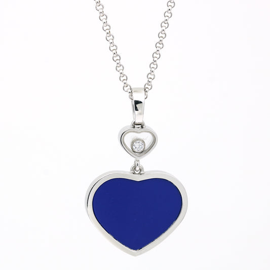Chopard Happy Heart Pendant Necklace in 18k White Gold with Lapis Lazuli