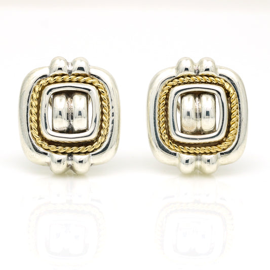 Tiffany & Co. Vintage Square Rope Earrings - Sterling Silver & 18k Gold