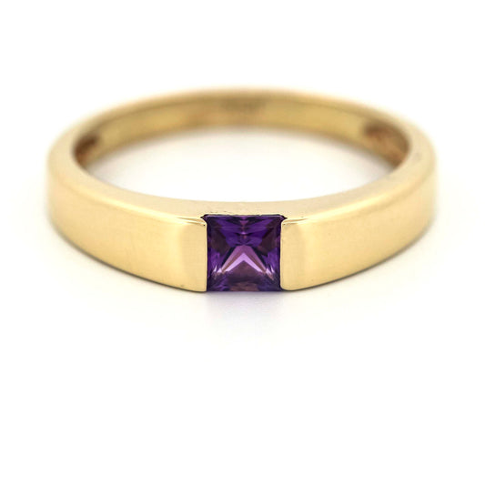 Vintage Style 18k Gold Amethyst Gemstone Ring - Size 7