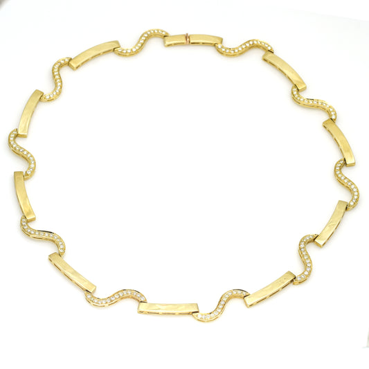 Women's Diamond S-Shaped and Bar Link Choker Necklace in 18k Yellow Gold