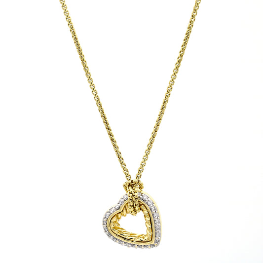 David Yurman Mini Diamond Open Cable Classics Heart Pendant Necklace 18k Gold
