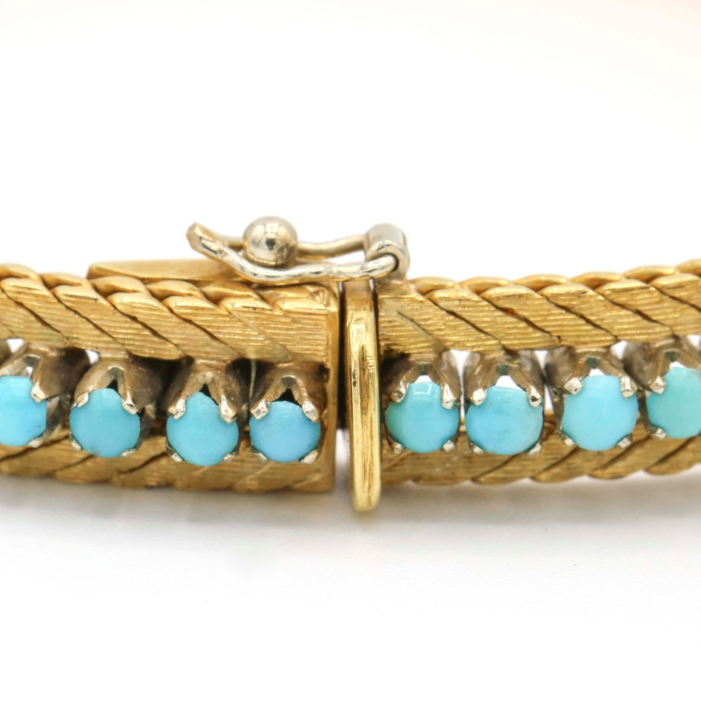 Women's Vintage Turquoise Textured Snake Chain Bracelet in 18k Yellow Gold