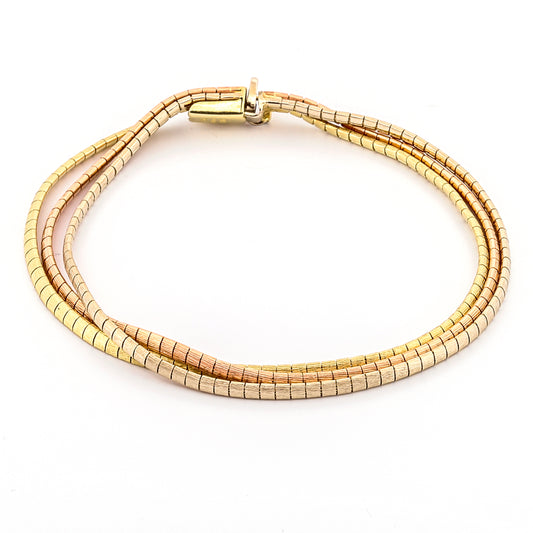 Vintage 14k Tri-Color Gold Multi-Strand Texture Bracelet