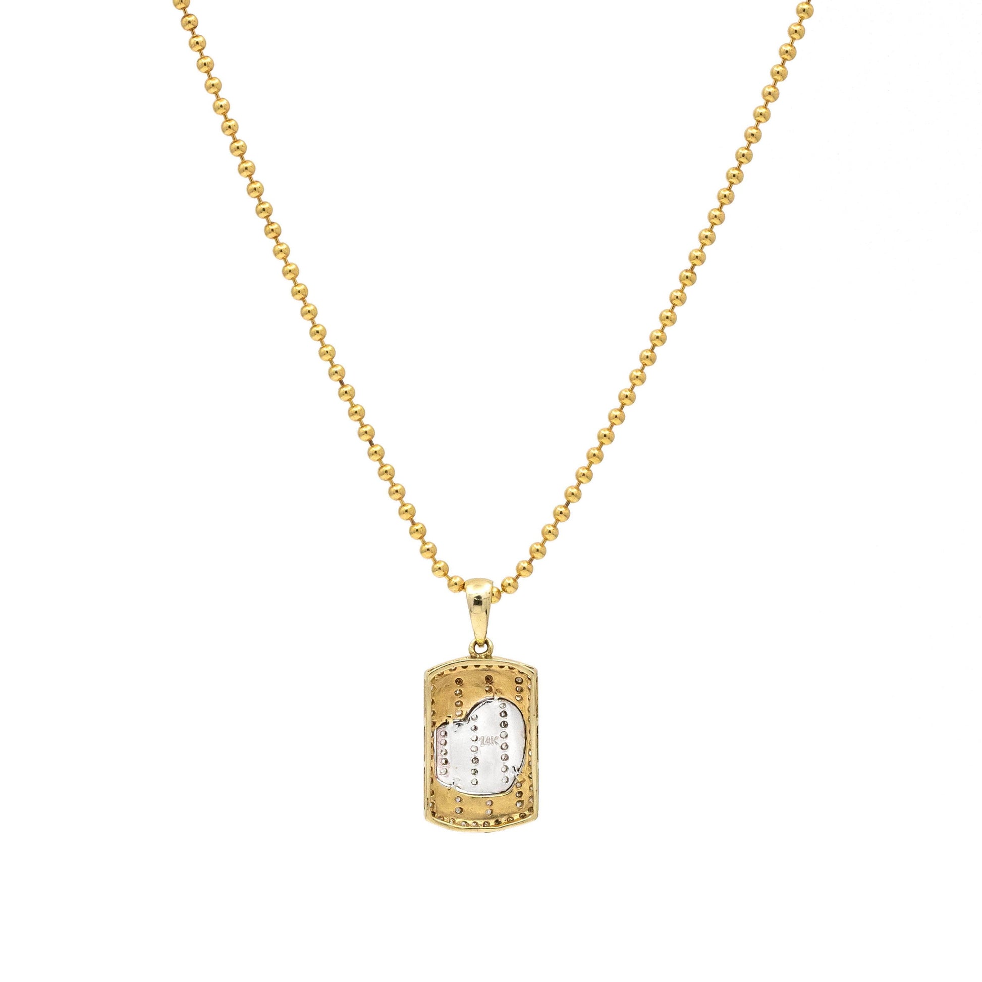 14k Yellow Gold Women's Diamond Heart Dog Tag Charm Pendant Necklace - 31 Jewels Inc.