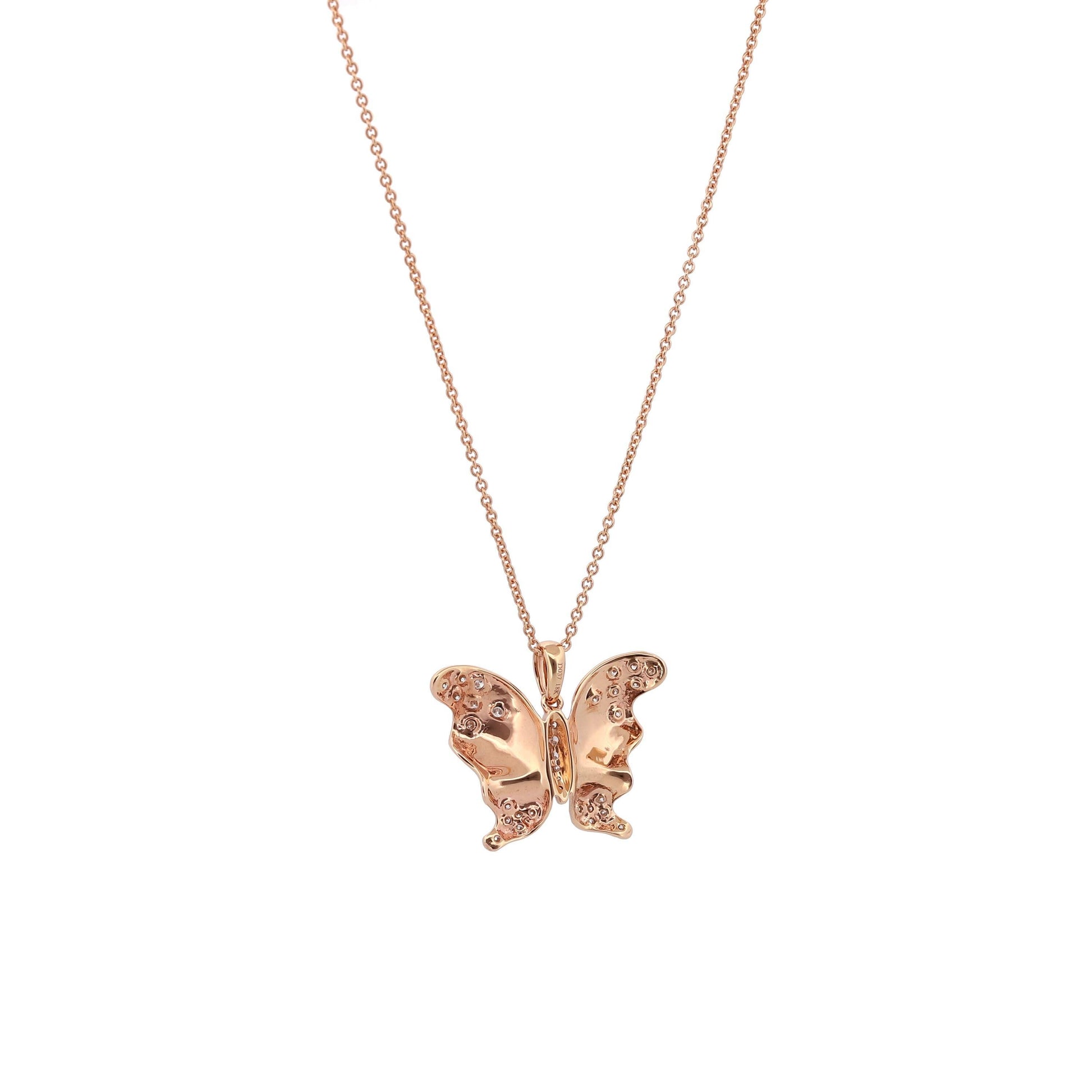 18k Rose Gold Diamond Butterfly Pendant Necklace
