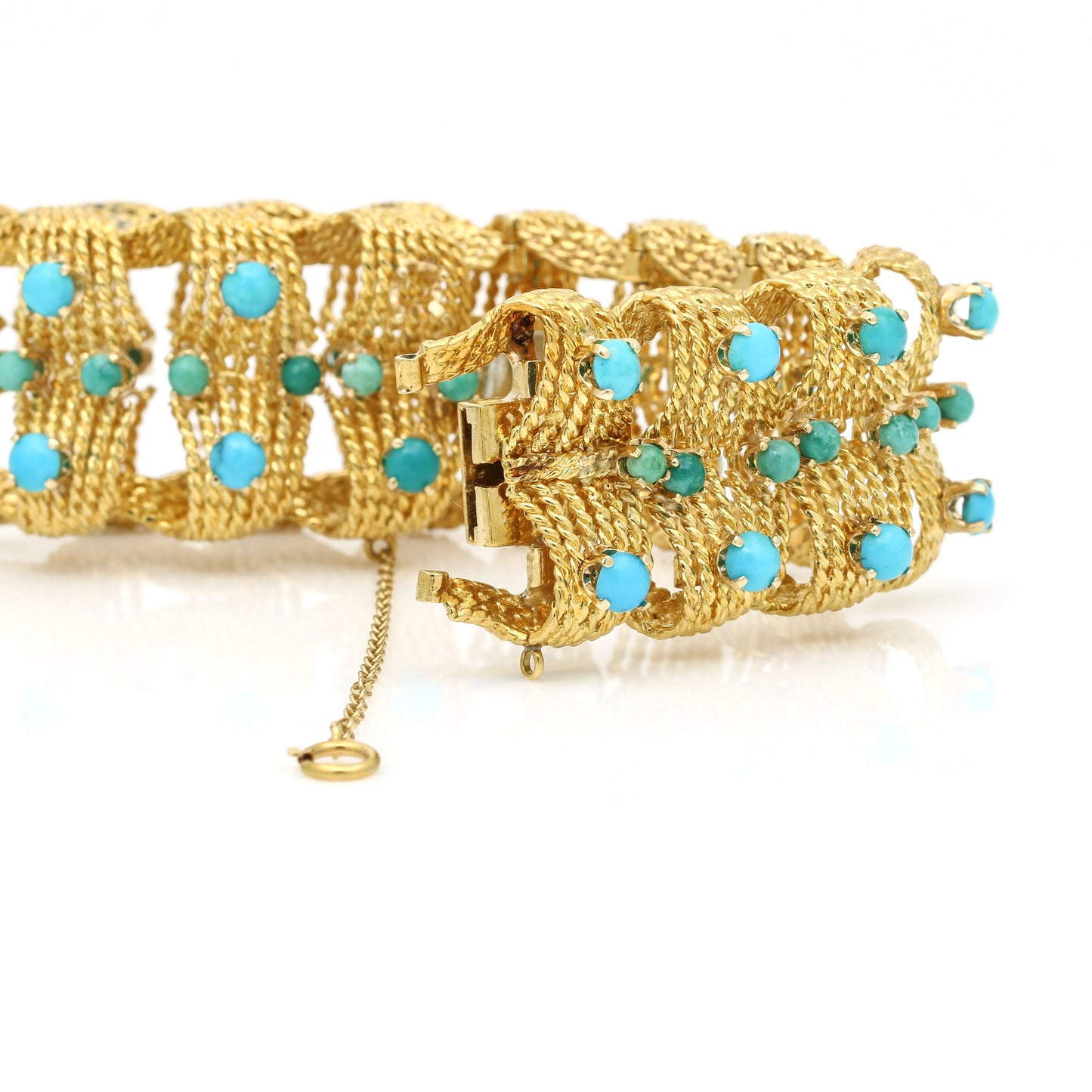 Mid-Century Statement Turquoise Link Bracelet - 18k Yellow Gold | Size Small