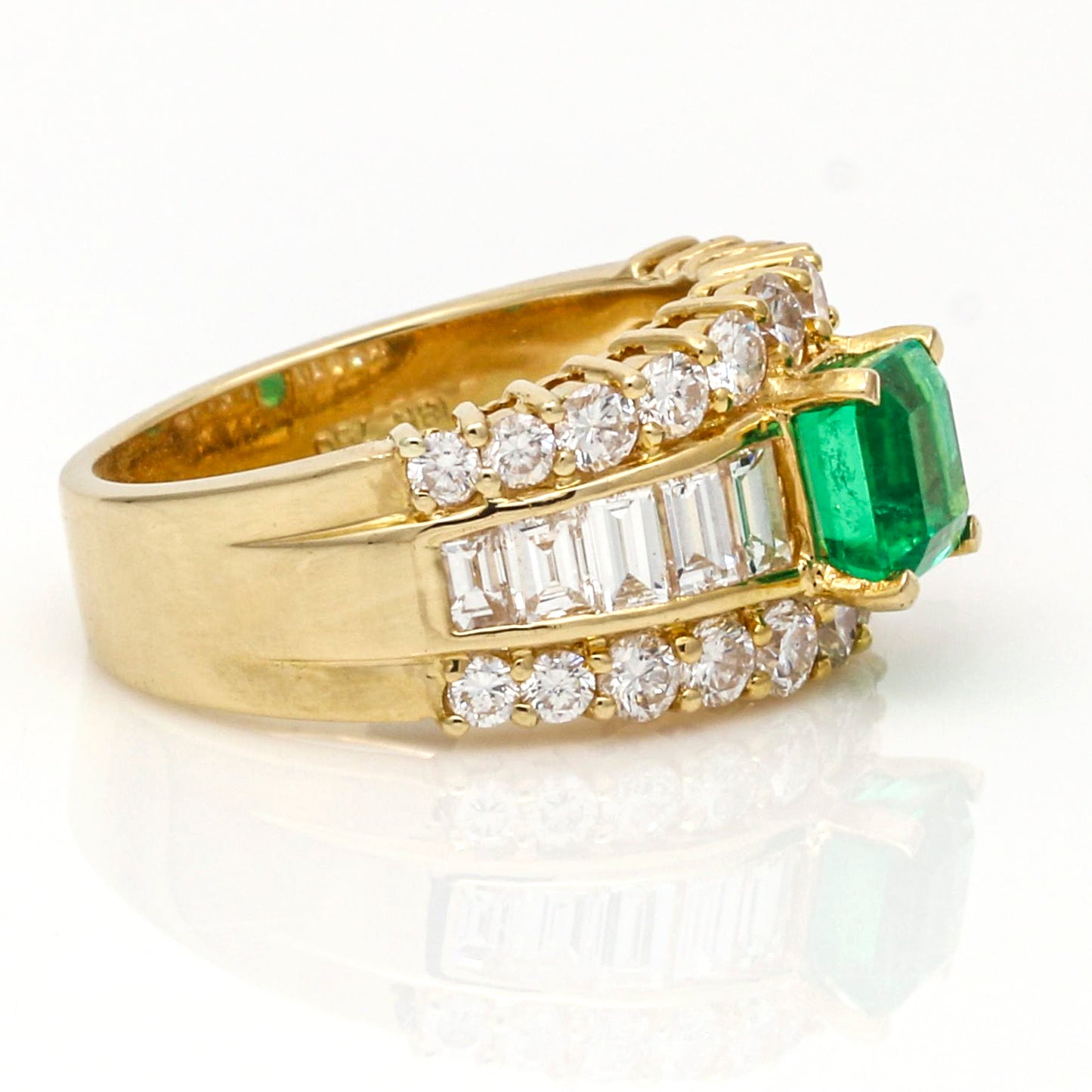 Emerald Diamond Statement Ring in 18k Yellow Gold