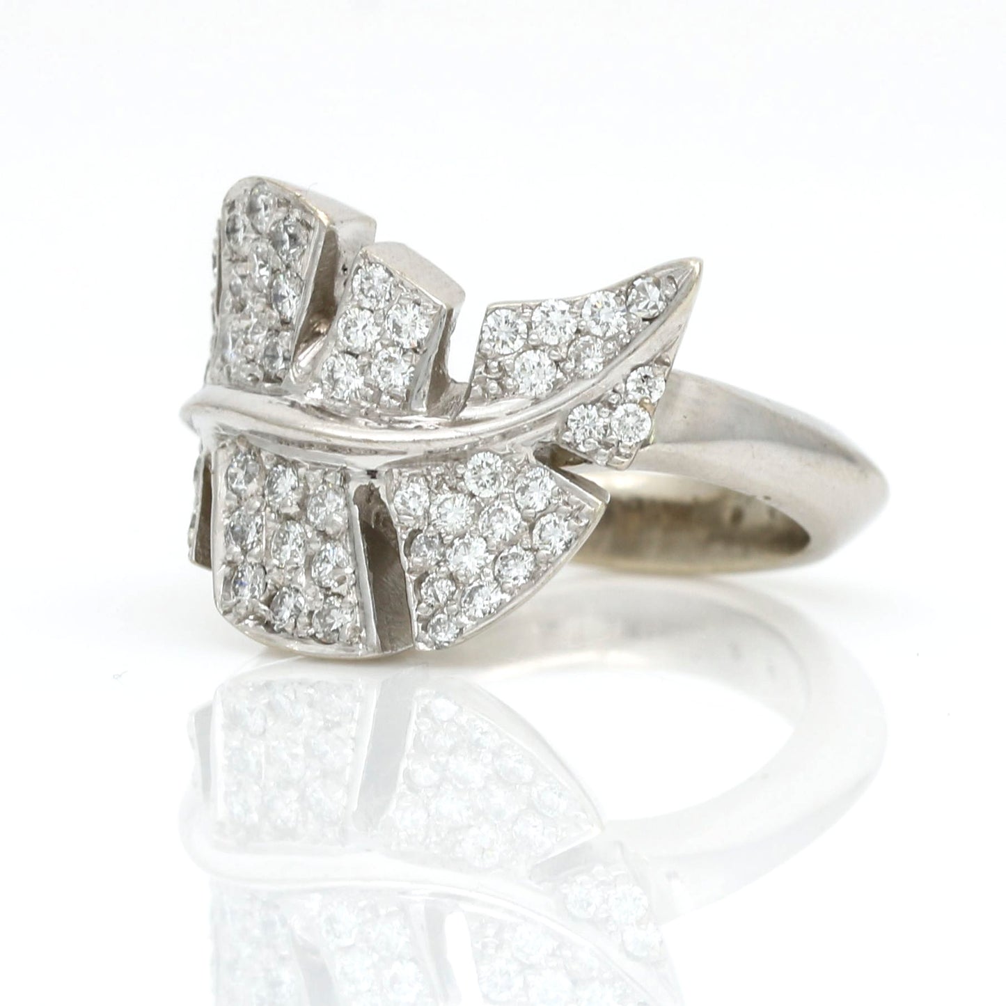 Women's Pave Diamond Leaf Statement Ring in 18k White Gold