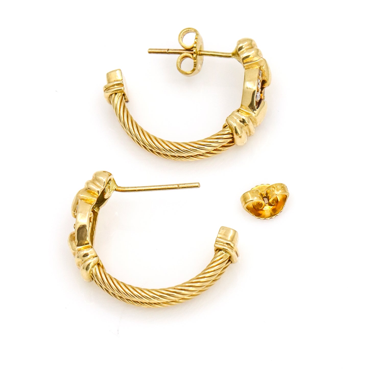 Philippe Charriol Women's Diamond Cable Half Hoop Earrings in 18k Yellow Gold