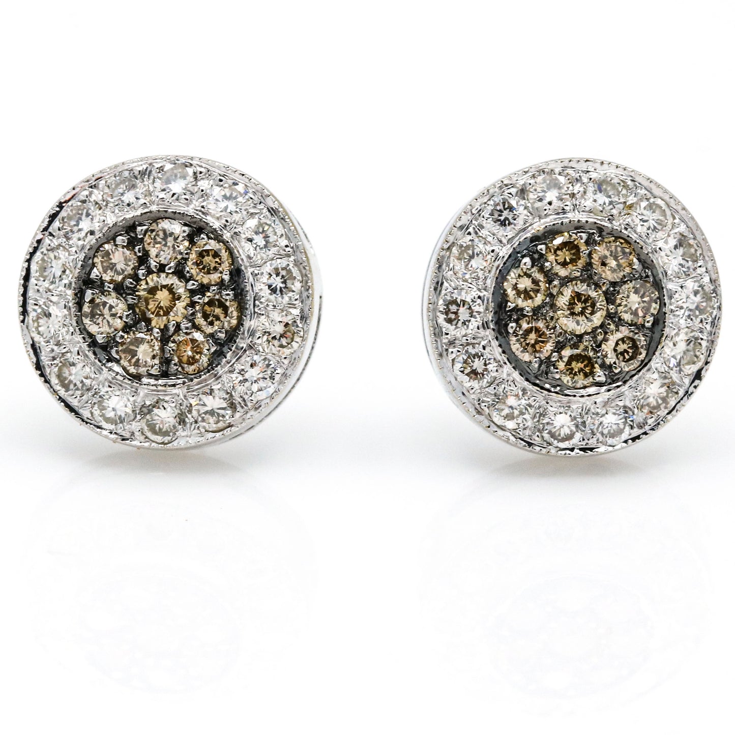 Women's Fancy Colored Diamond Round Stud Earrings in 14k White Gold (.75 cttw )