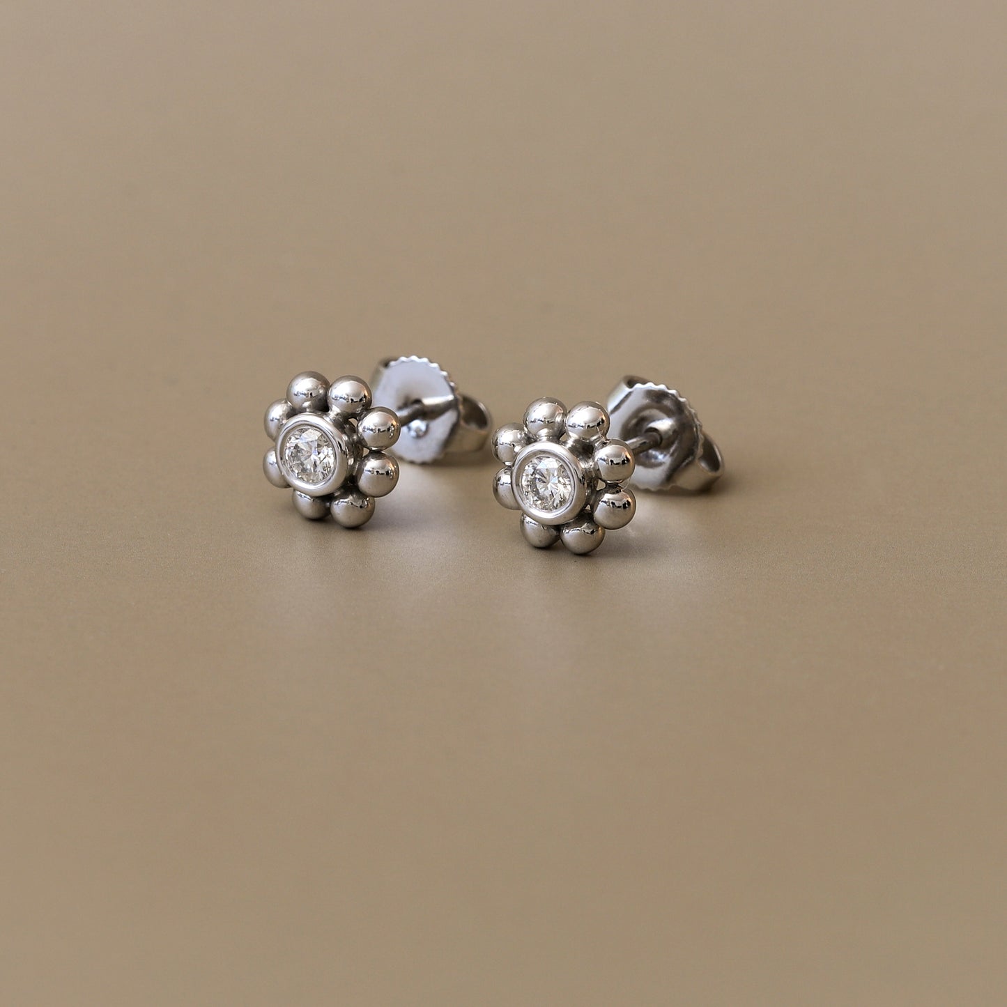 Tiffany & Co. 18k White Gold Diamond Flower Stud Earrings with Box and Receipt