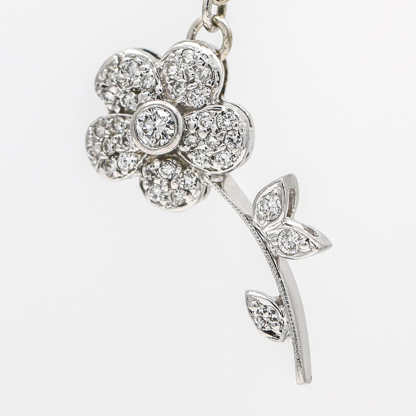 Vintage 14k White Gold Diamond Flower Necklace for Women