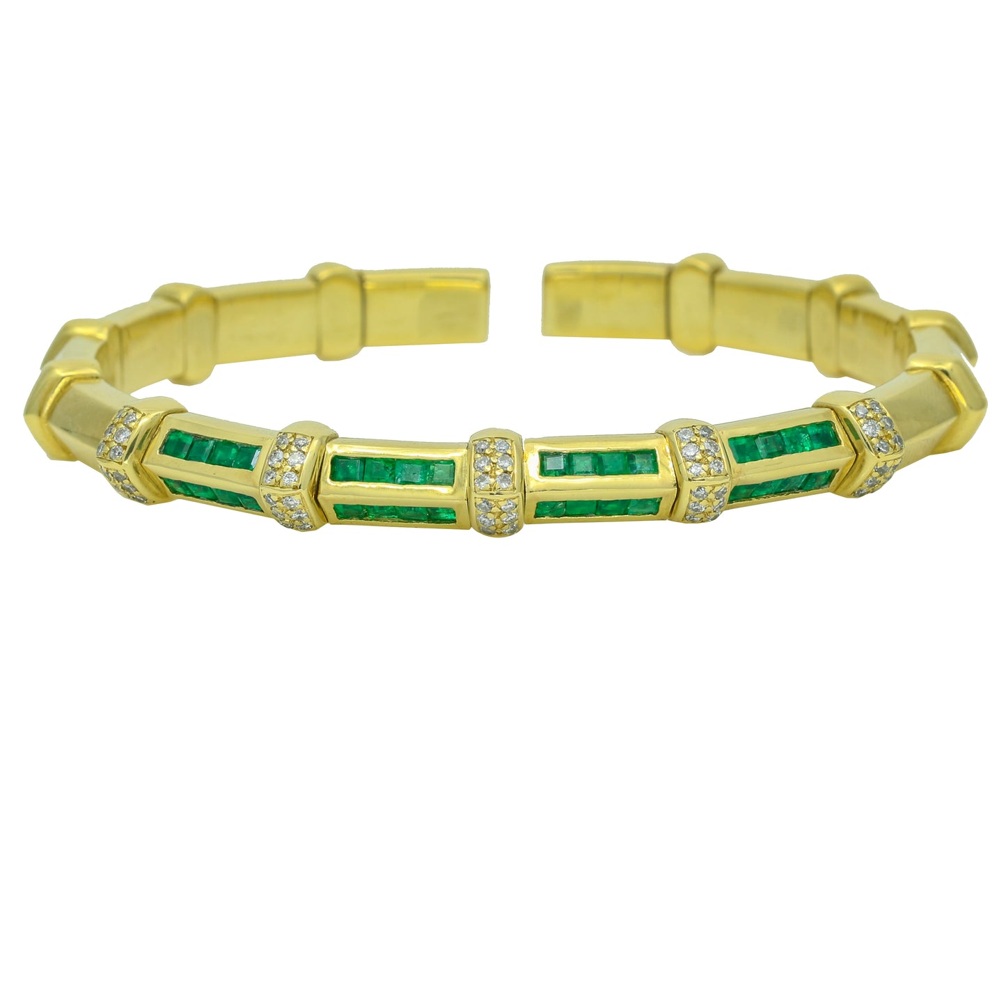 Women's Emerald Diamond Geometric Cuff Bracelet in 18k Yellow Gold