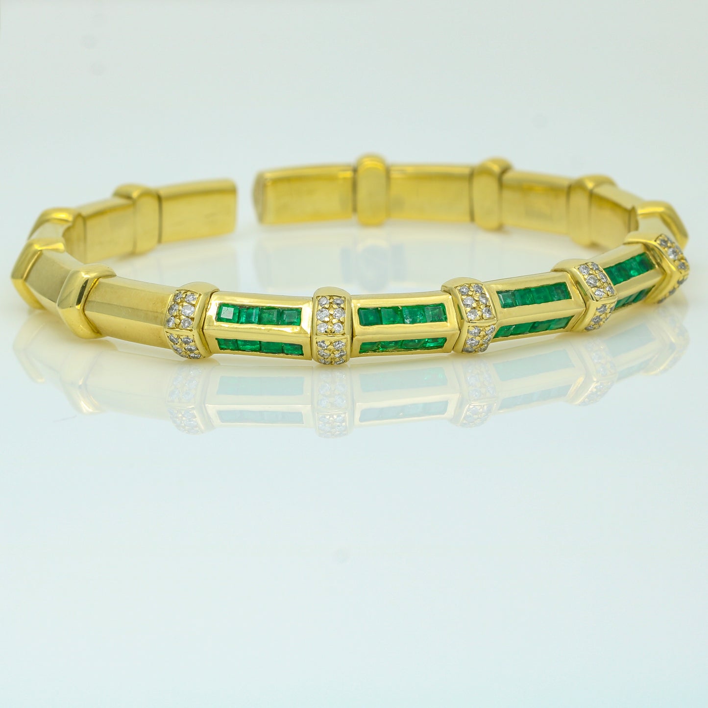 Women's Emerald Diamond Geometric Cuff Bracelet in 18k Yellow Gold