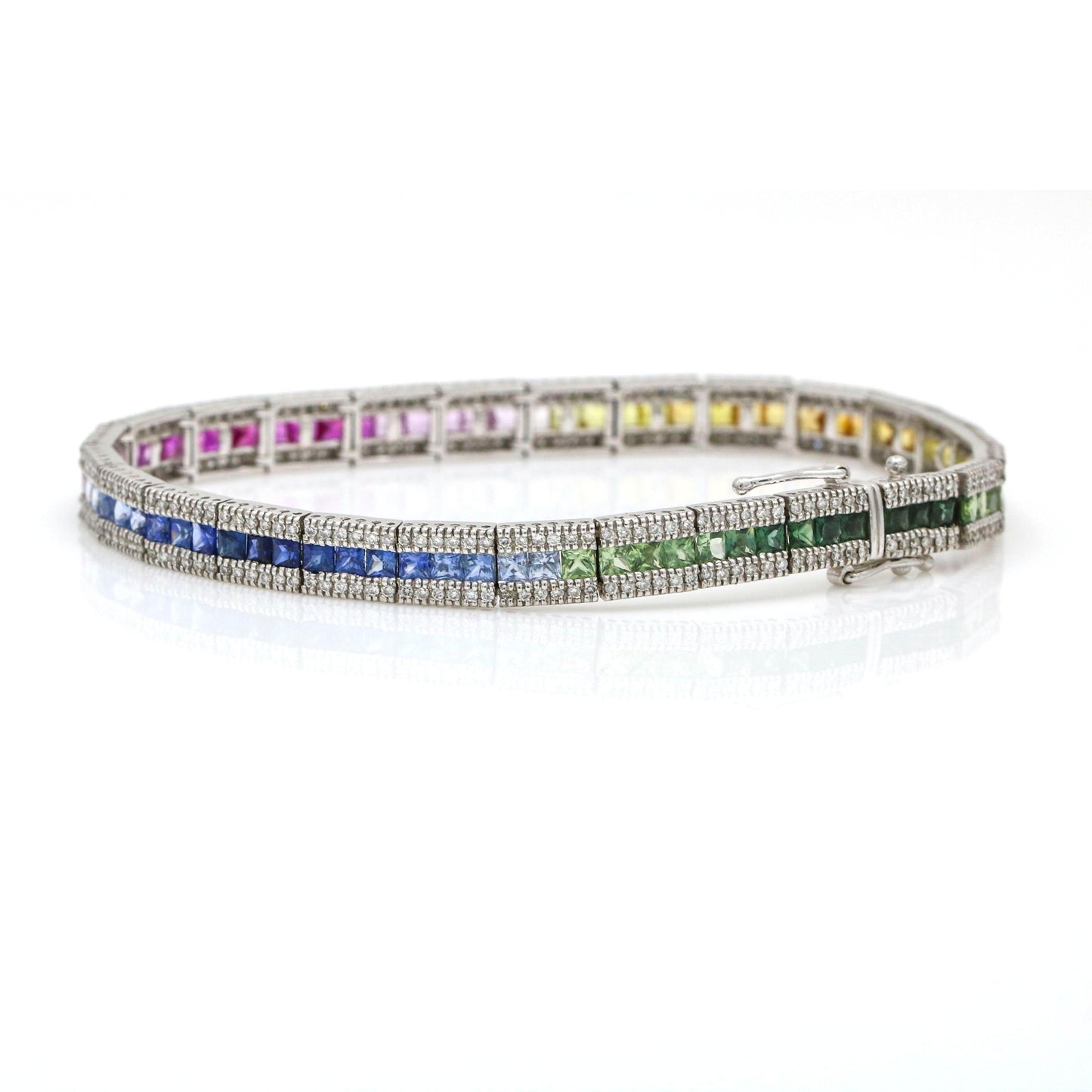 7.00 ct Diamond Rainbow Sapphire Bracelet in 14k White Gold - 31 Jewels Inc.