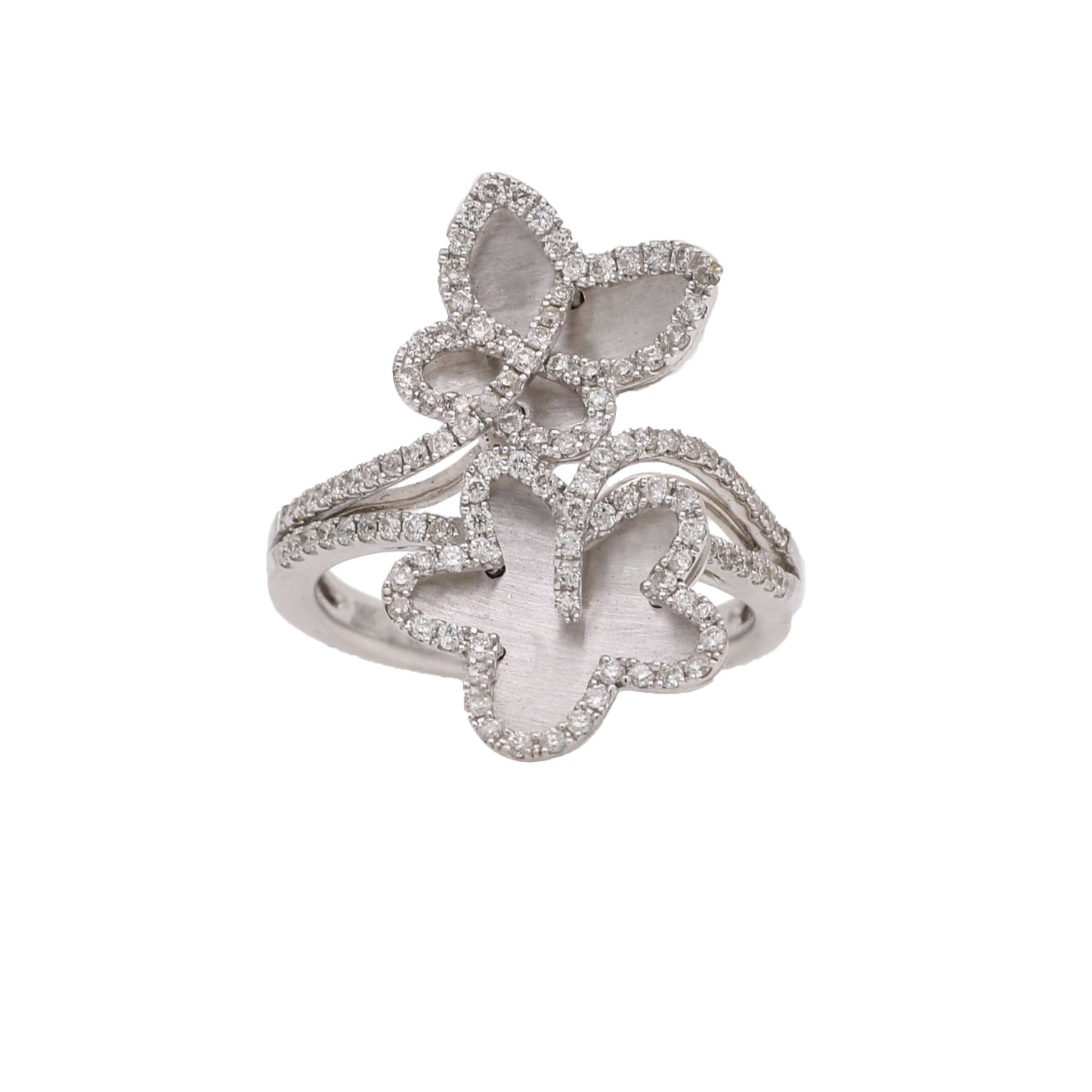 Enchanting Butterfly Flower Bypass Diamond Statement Ring in 14k White Gold