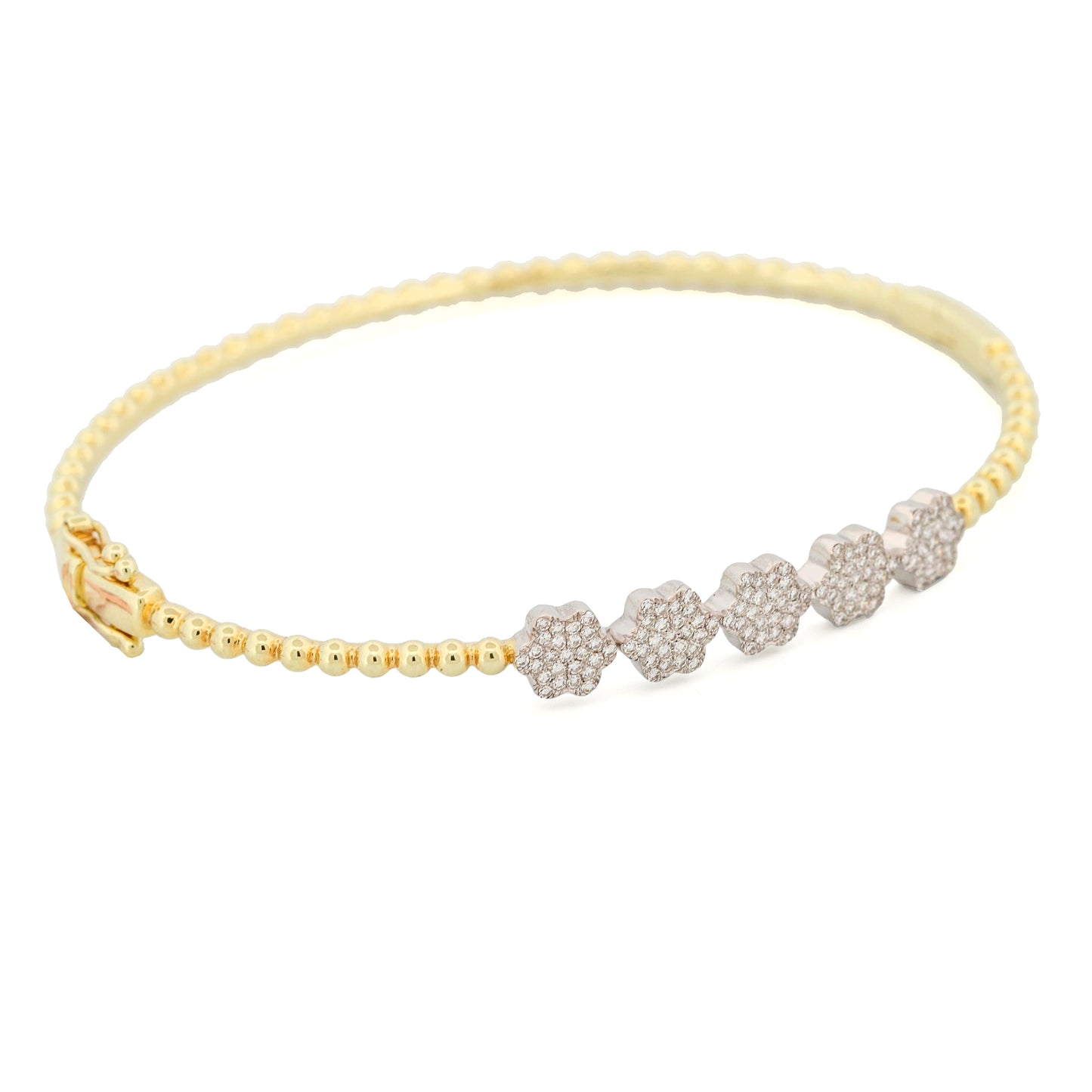 Meira T Diamond Flowers Bead Bangle Bracelet in 14k Yellow Gold