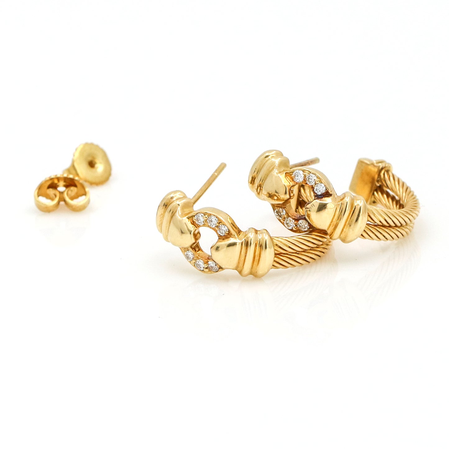 Philippe Charriol Women's Diamond Cable Half Hoop Earrings in 18k Yellow Gold