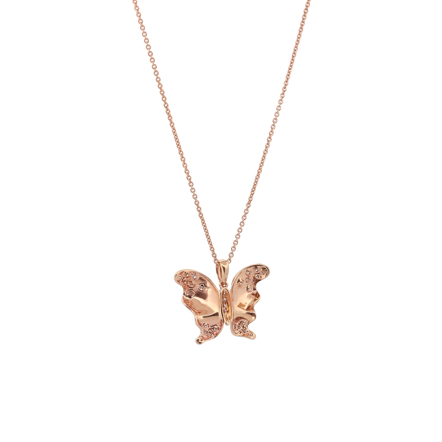 Collar con colgante de mariposa en oro rosa de 18 quilates con diamantes