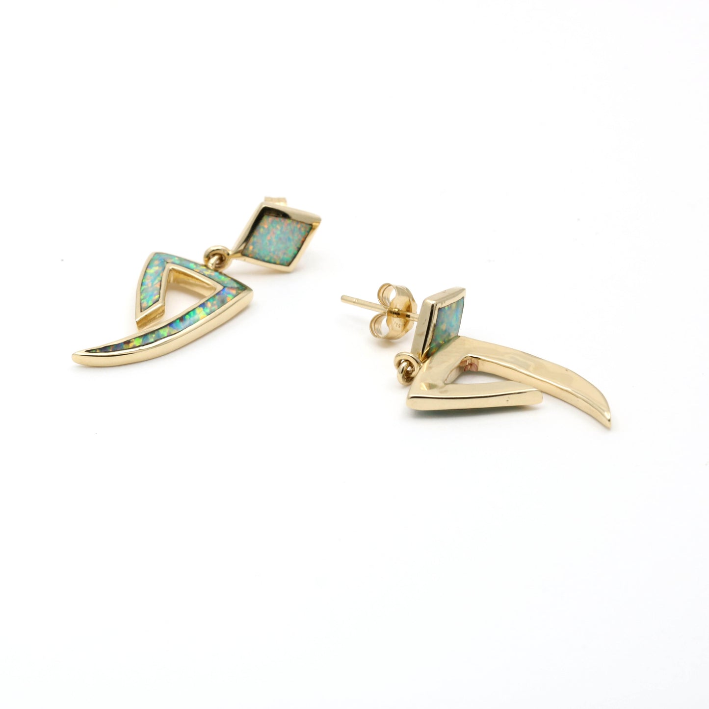 14kt Yellow Gold Opal Inlay Dangle Earrings