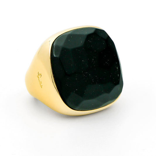 Pomellato Victoria 18k Yellow Gold Ring with Faceted Black Jet