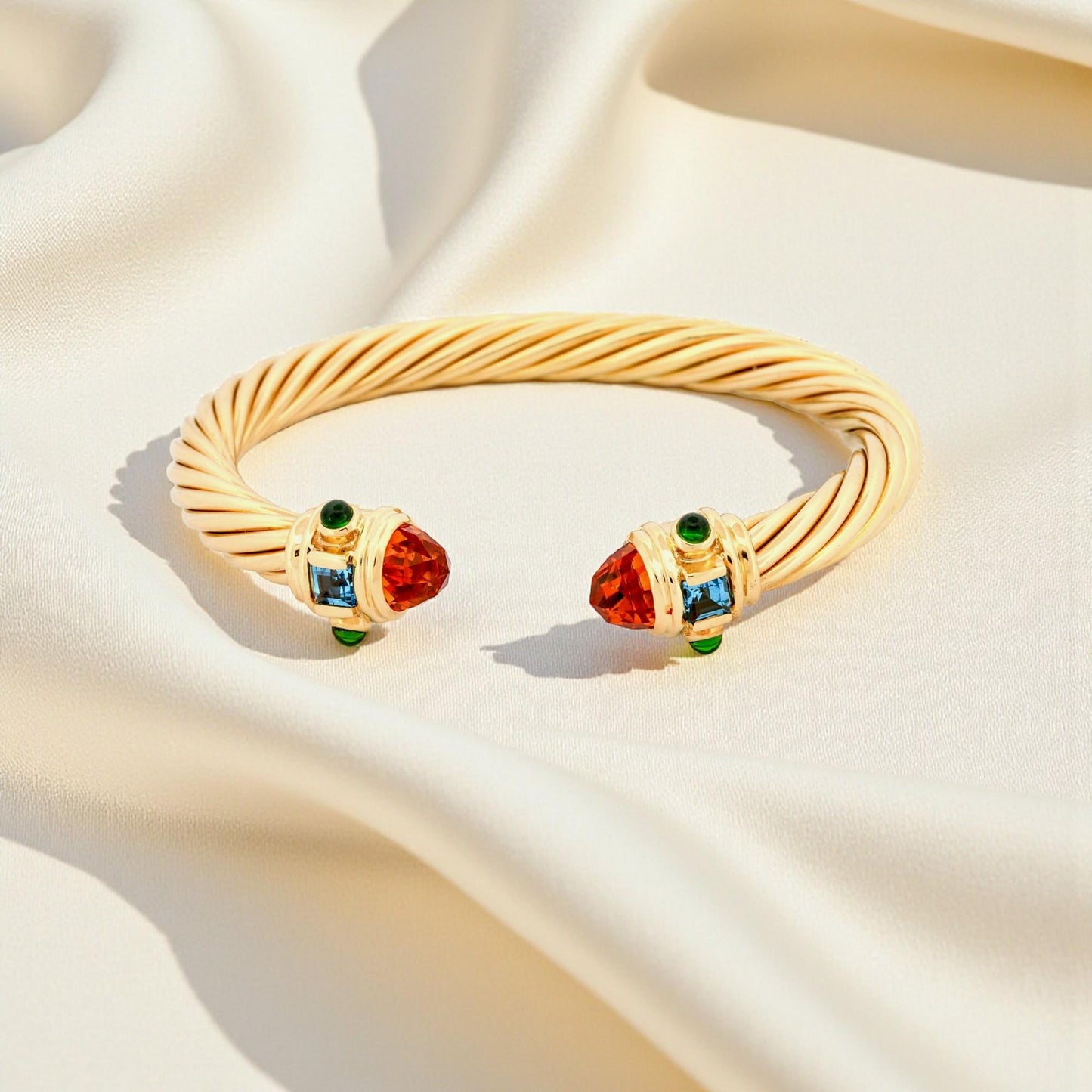 David Yurman 18K Yellow Gold Renaissance Bracelet with Gemstones 7mm
