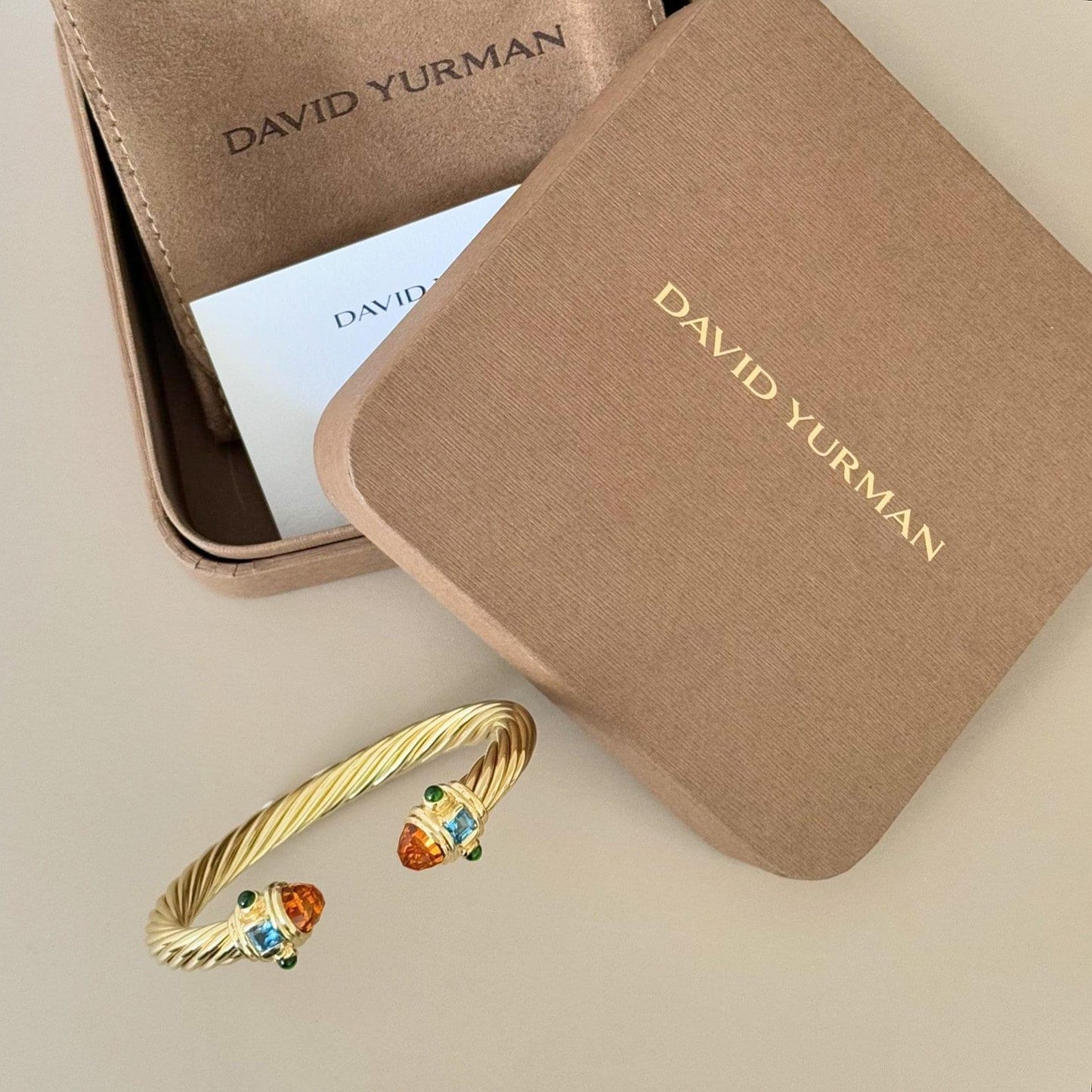 David Yurman 18K Yellow Gold Renaissance Bracelet with Gemstones 7mm