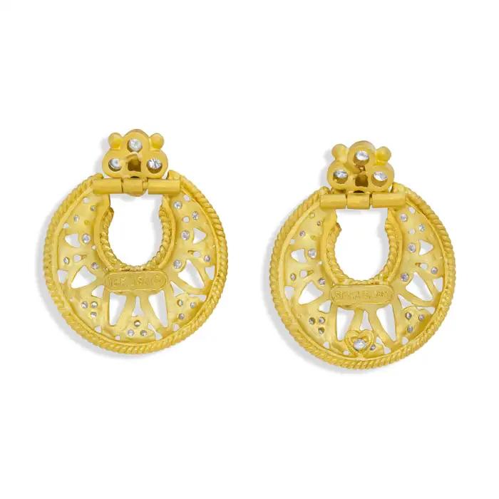 Stambolian 18K Yellow Gold Diamond Circle Doorknob Earrings