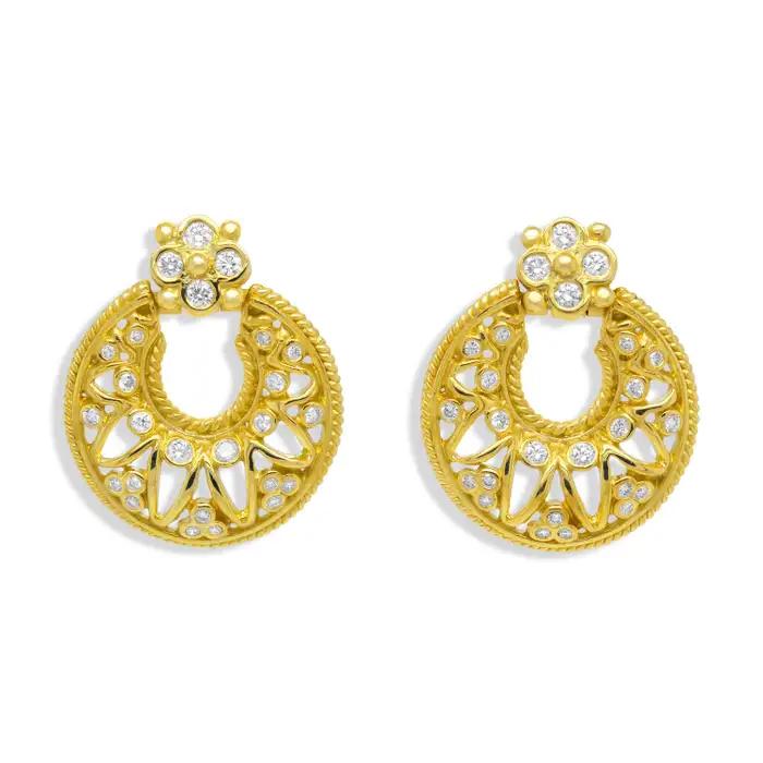 Stambolian 18K Yellow Gold Diamond Circle Doorknob Earrings