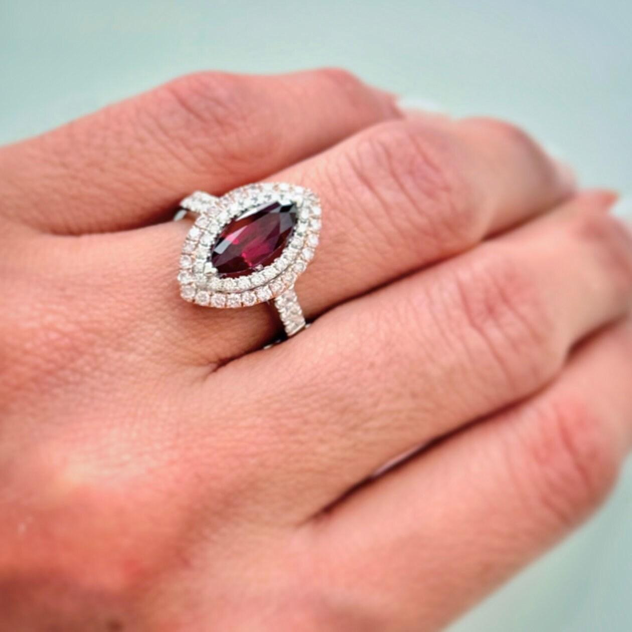 GIA-Certified Marquise Ruby & Diamond Double-Halo Ring in 18K White & Rose Gold
