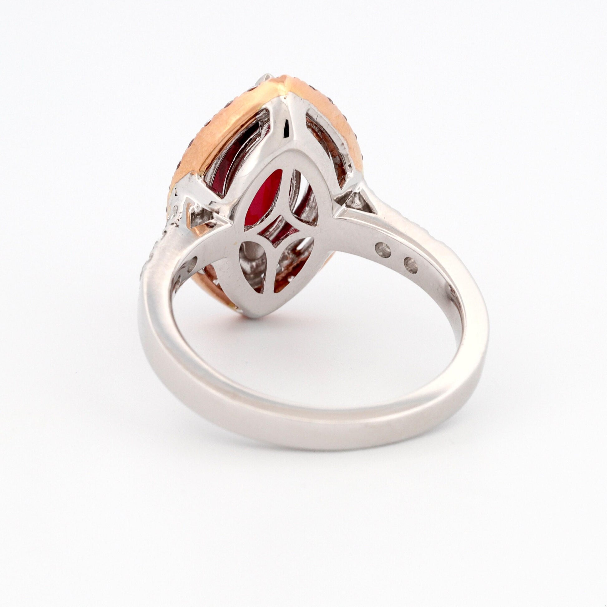 GIA-Certified Marquise Ruby & Diamond Double-Halo Ring in 18K White & Rose Gold