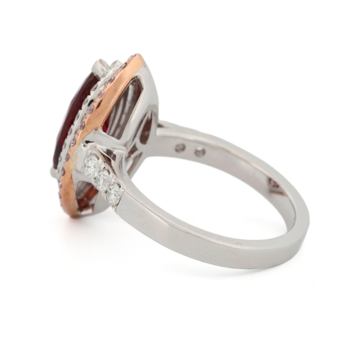 GIA-Certified Marquise Ruby & Diamond Double-Halo Ring in 18K White & Rose Gold