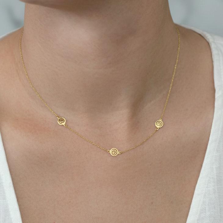 14k Yellow Gold Openwork Swirl Station Necklace 16–17 Inch Adjustable