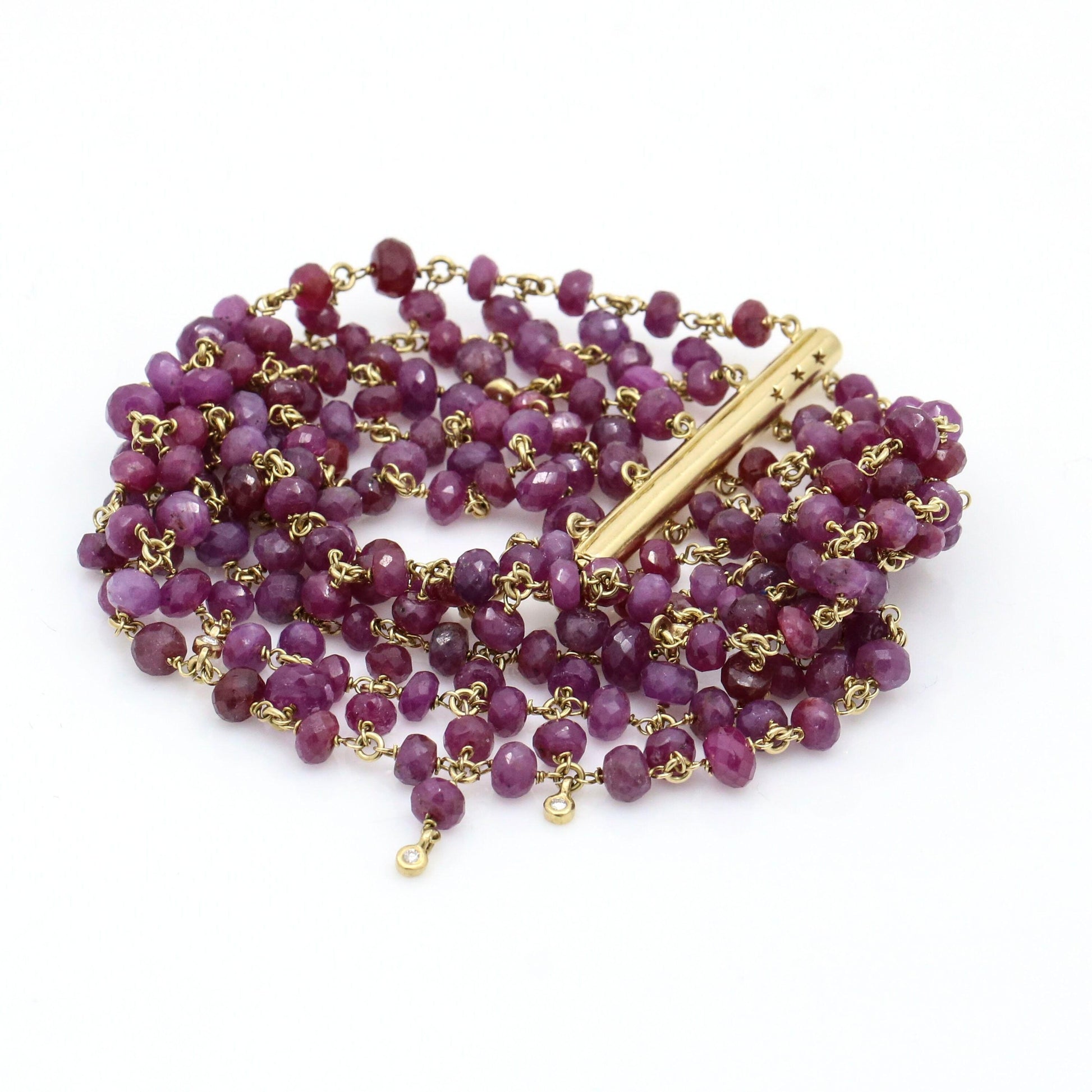 H. Stern Vintage Ruby Faceted Bead & Diamond Mesh Bracelet 18K Yellow Gold