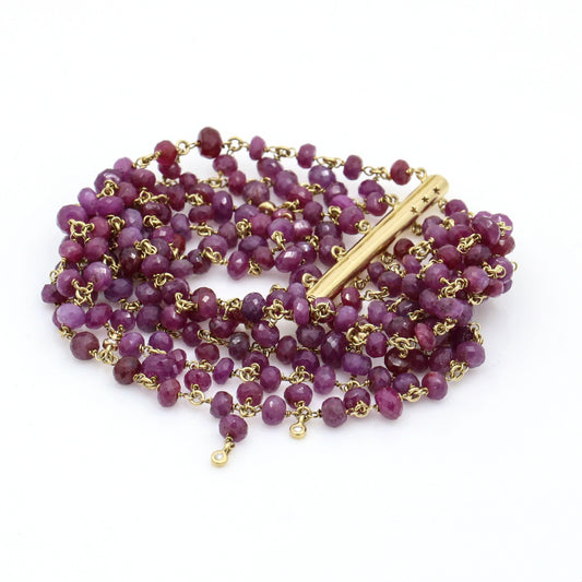 H. Stern Vintage Ruby Faceted Bead & Diamond Mesh Bracelet 18K Yellow Gold