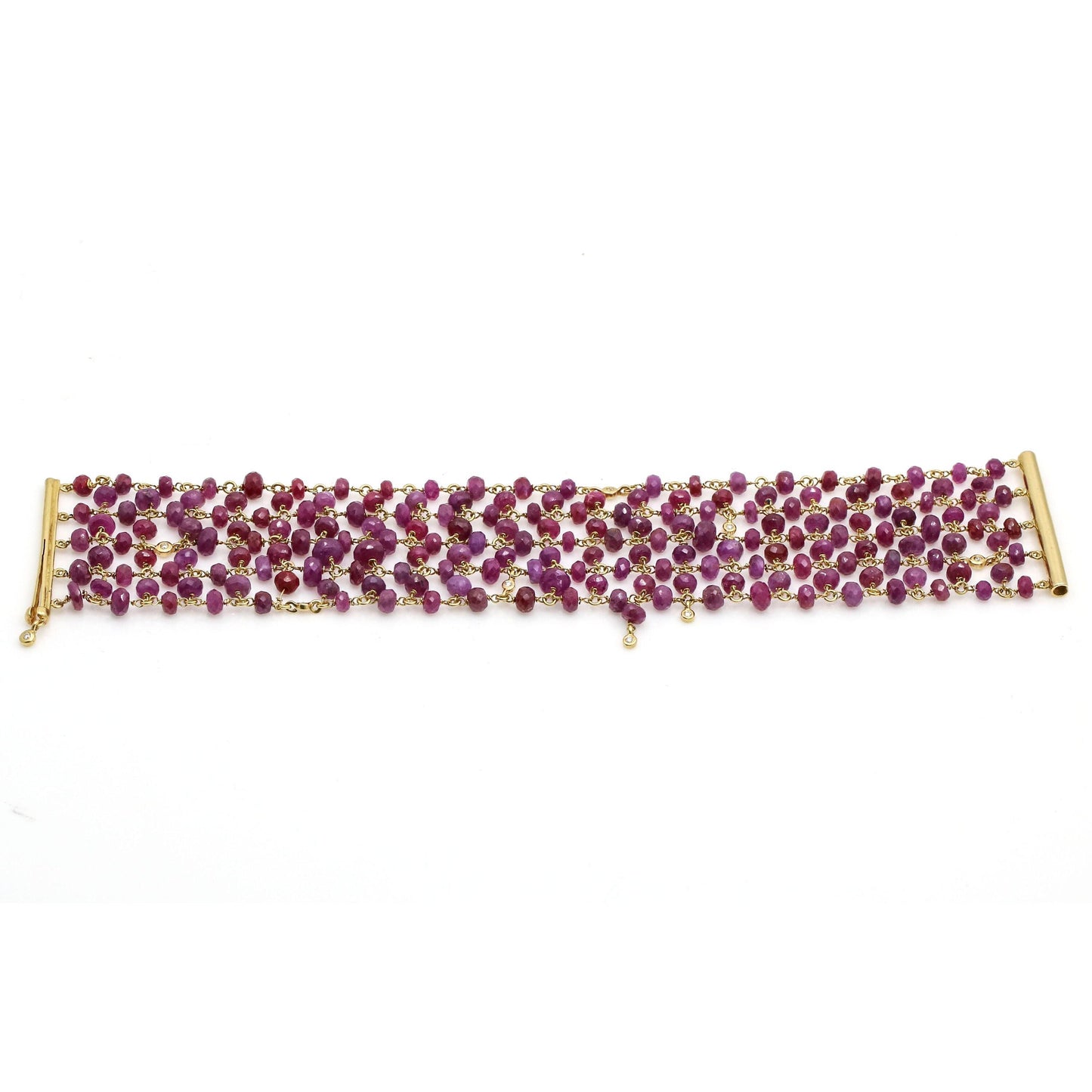 H. Stern Vintage Ruby Faceted Bead & Diamond Mesh Bracelet 18K Yellow Gold